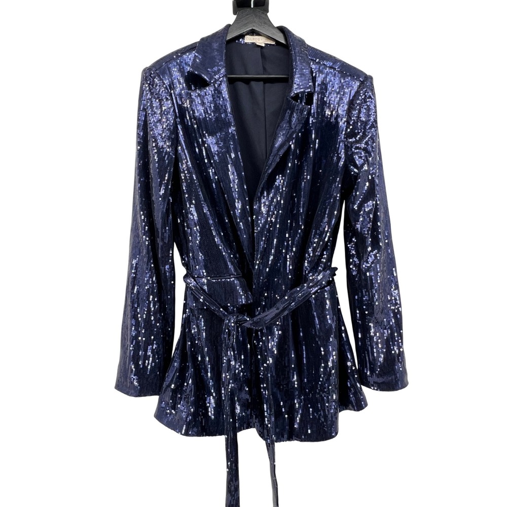 Culpos X INC Sequin Belted Blazer Jacket Womens, Party Sparkly Blue